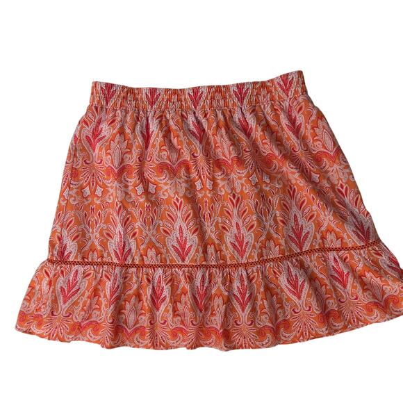 Loft Coral Fleur-de-Lis Elastic Waist Midi Skirt L Summer Office Siren Vacation - Picture 4 of 6
